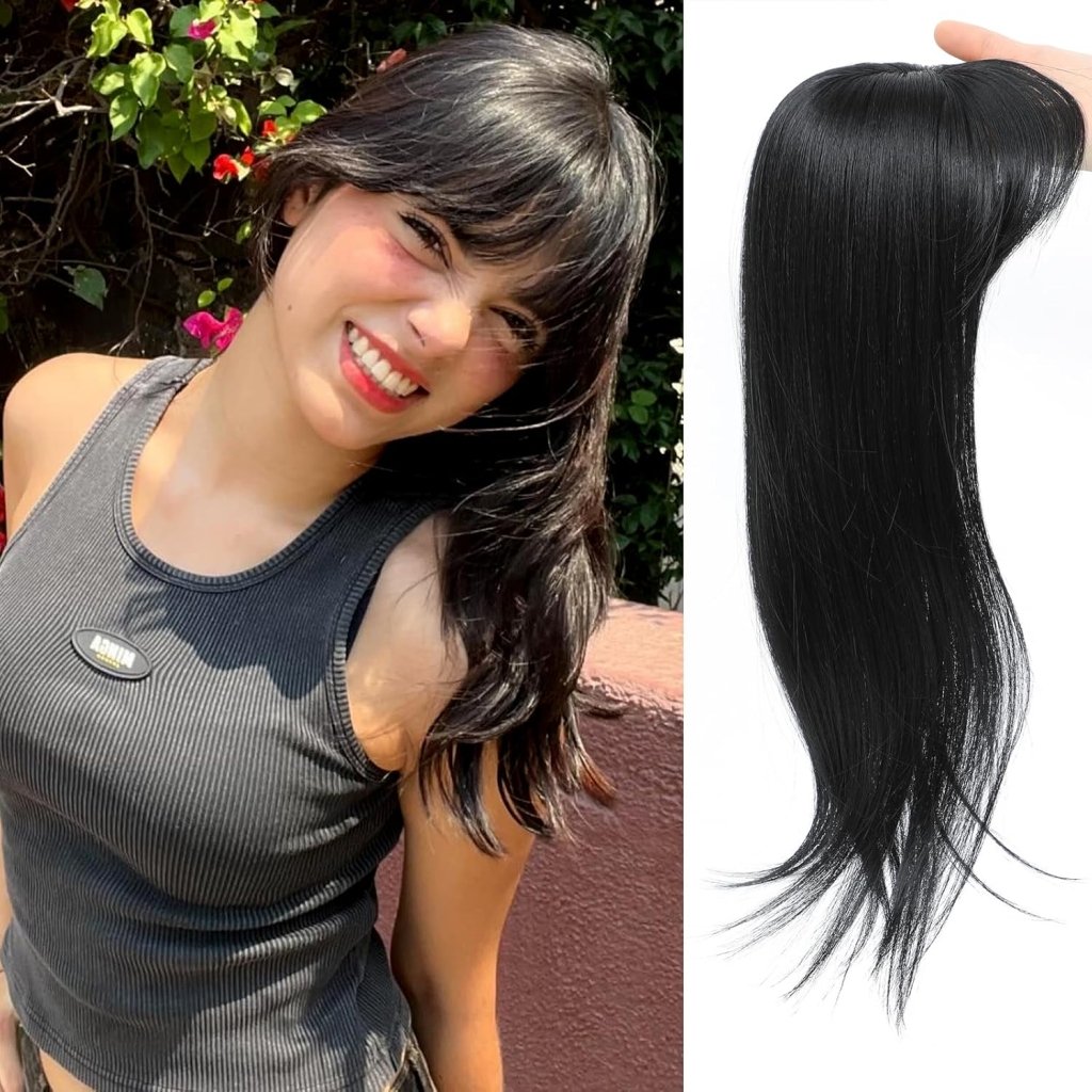 Hair Topper with Bangs Hair Clip 360° 3D Cover Fluffy Wigs Hair Piece with Thinning Hair