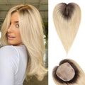 Hair Toppers for Women Real Human Hair 5"*5.5"Large Coverage Brown with Blond Highlight Hair Topper No Bangs