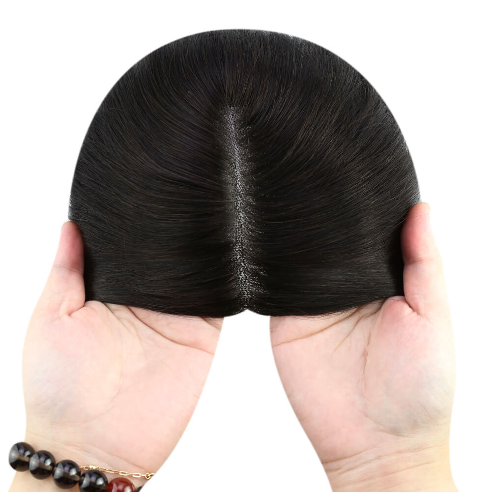 3*5inch Mono Hair Topper Remy Human Hair Natural Black (#1B) Wigs Hair Piece