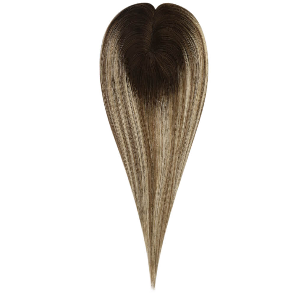 3*5inch Hair Topper Remy Human Hair Balayage Brown With Blonde Wigs Hair Piece