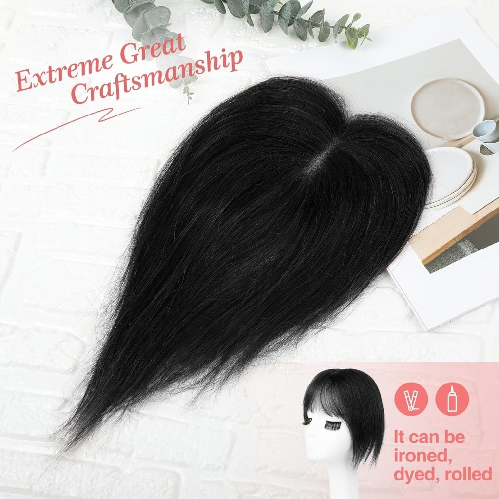 Human Hair Toppers for women 10 Inch Clip in Bangs 100％ Human Hair Toppers for Thinning Hair Cover Hair Pieces with Silk Base-Silver White