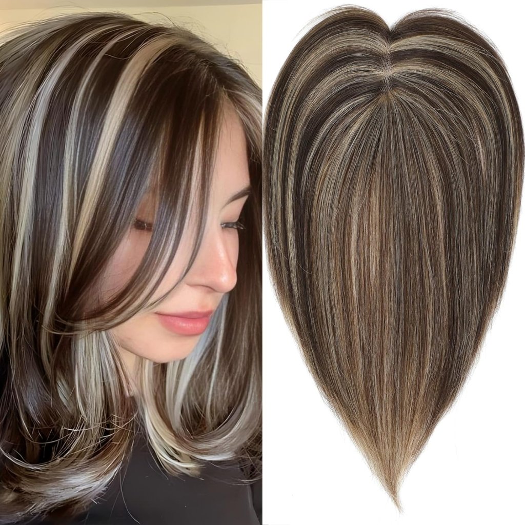 Hair Toppers for Women Real Human Hair 360° No Bangs Upgrade Lace Base Human Hair Toppers