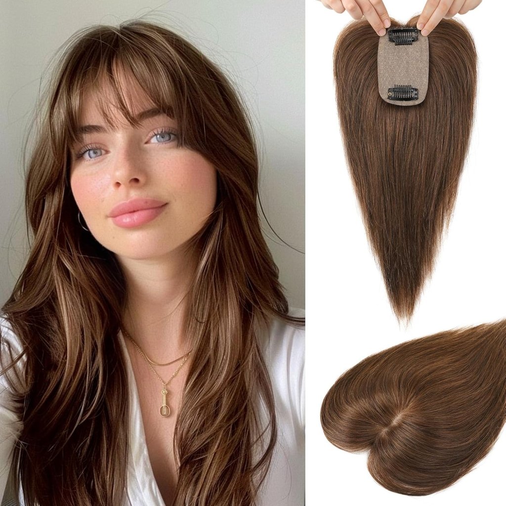 Human Hair Toppers for women 10 Inch Clip in Bangs 100％ Human Hair Toppers for Thinning Hair Cover Hair Pieces with Silk Base-Silver White