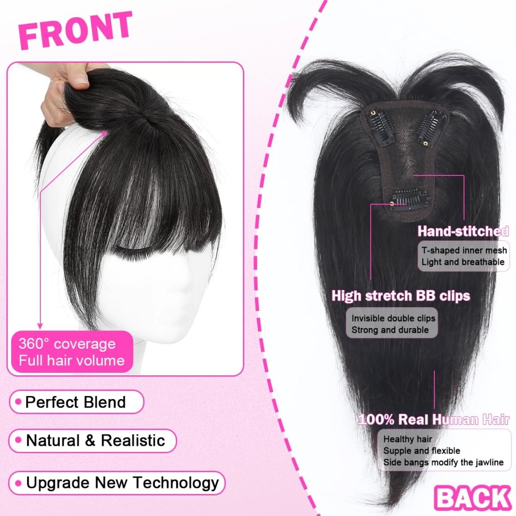 Hair Toppers For Women Real Hair 360° 3D Cover Human Hair Topper Wig with Bangs Hair Pieces