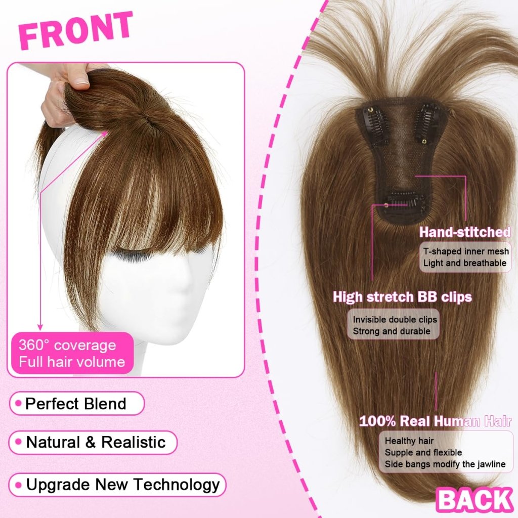 Hair Toppers For Women Real Hair 360° 3D Cover Human Hair Topper Wig with Bangs Hair Pieces