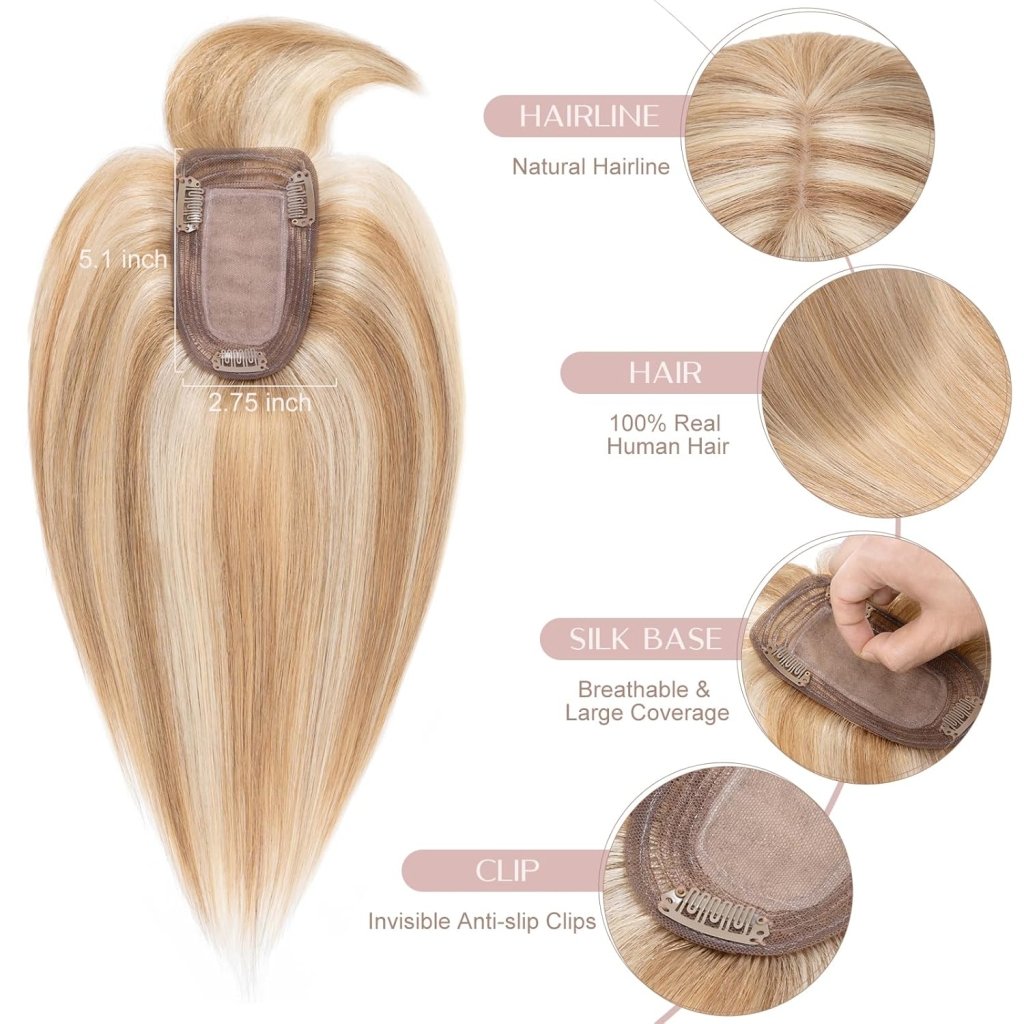 Human Hair Topper with Bangs - Real Human Hair Toppers for Women with Thin Hair