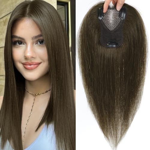 Hair Toppers for Women Real Human Hair 360° No Bangs Upgrade Lace Base Human Hair Toppers