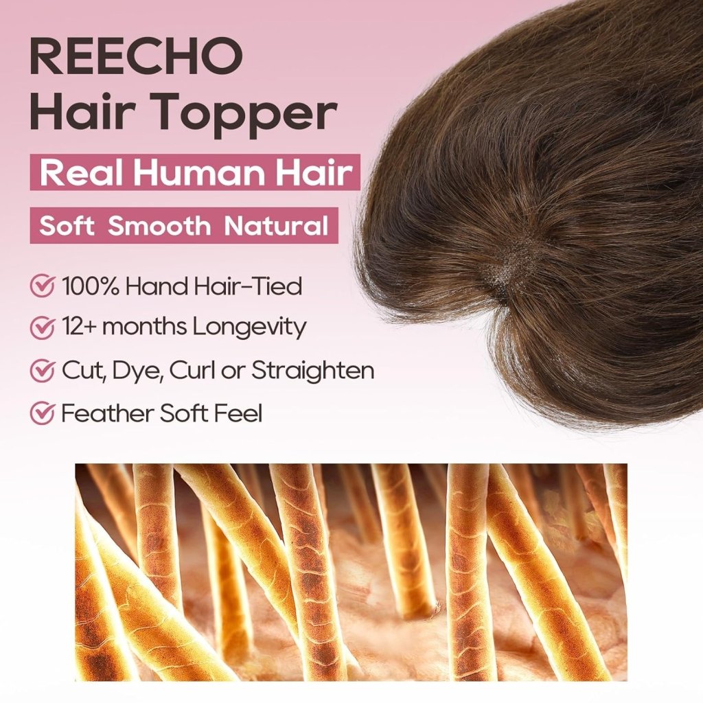 Hair Toppers for Women Real Human Hair Seamless Hair Piece with Bangs
