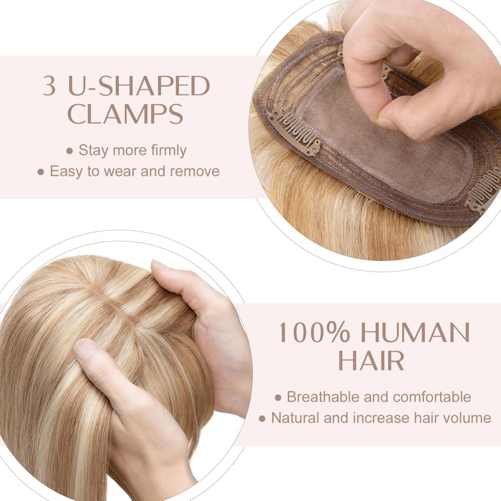 Human Hair Topper with Bangs - Real Human Hair Toppers for Women with Thin Hair