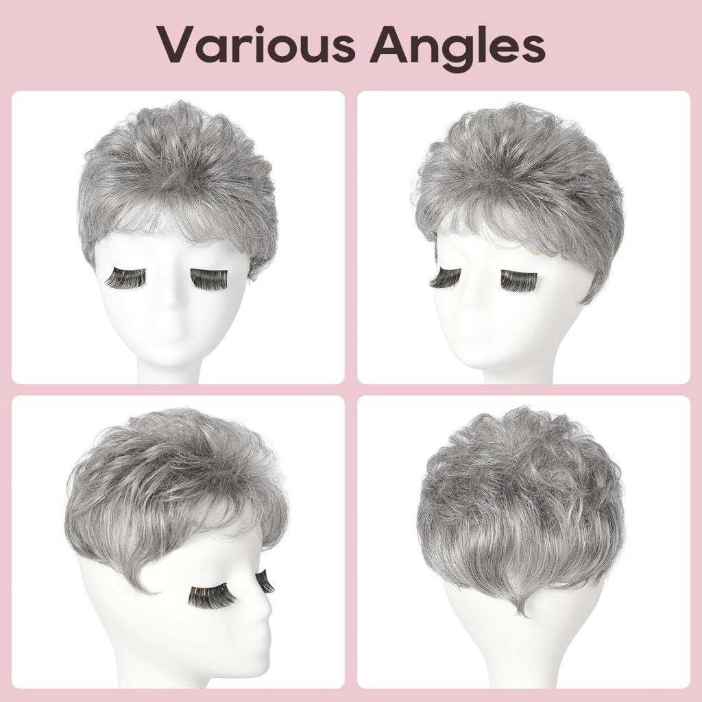 Short Wiglet Hair Topper for Women with Thinning Hair Large Coverage Synthetic Top Grey