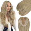 Virgin Clip on Hair Topper Large Base Highlight Blonde Wigs Hair Piece