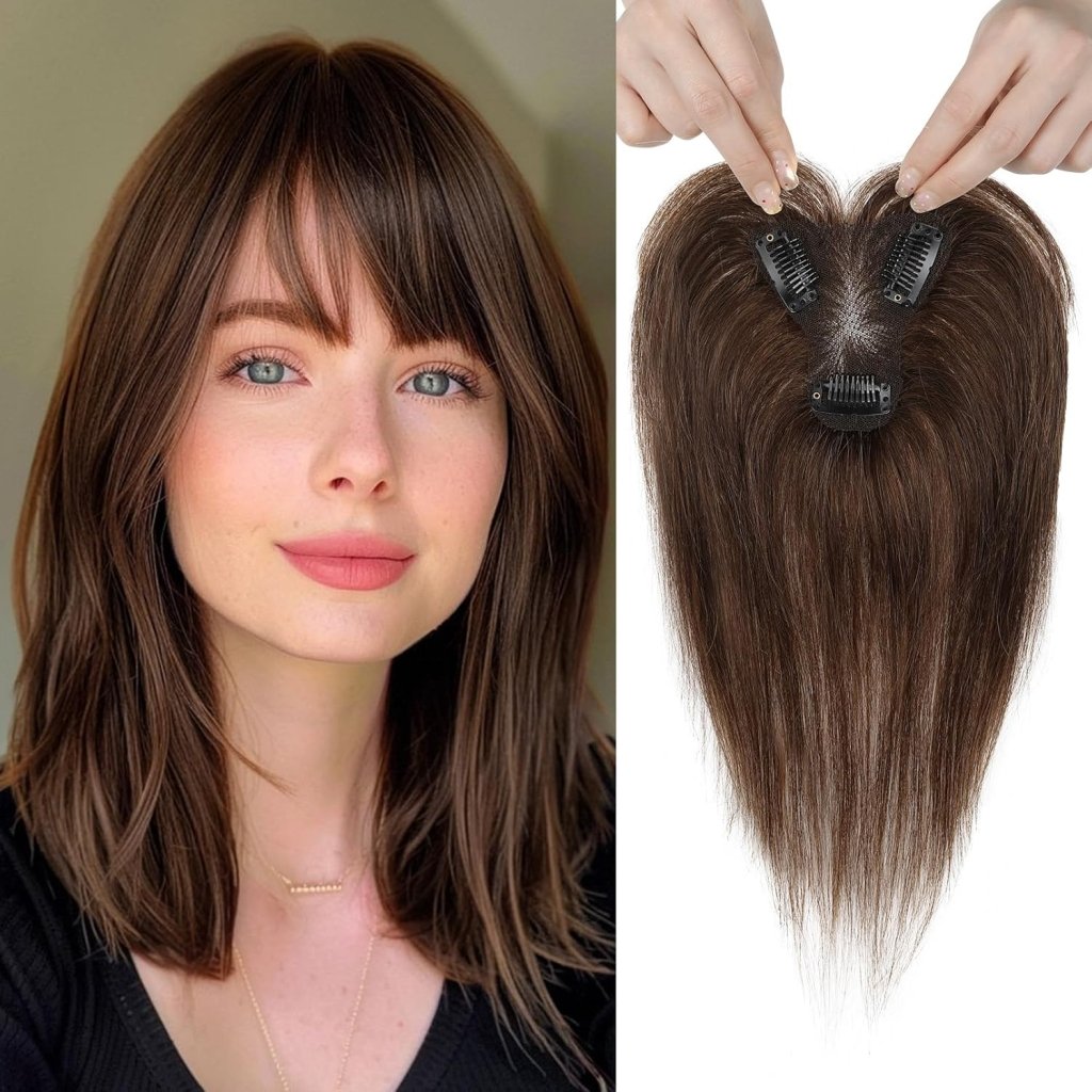 Hair Toppers for Women Real Human Hair Seamless Hair Piece with Bangs