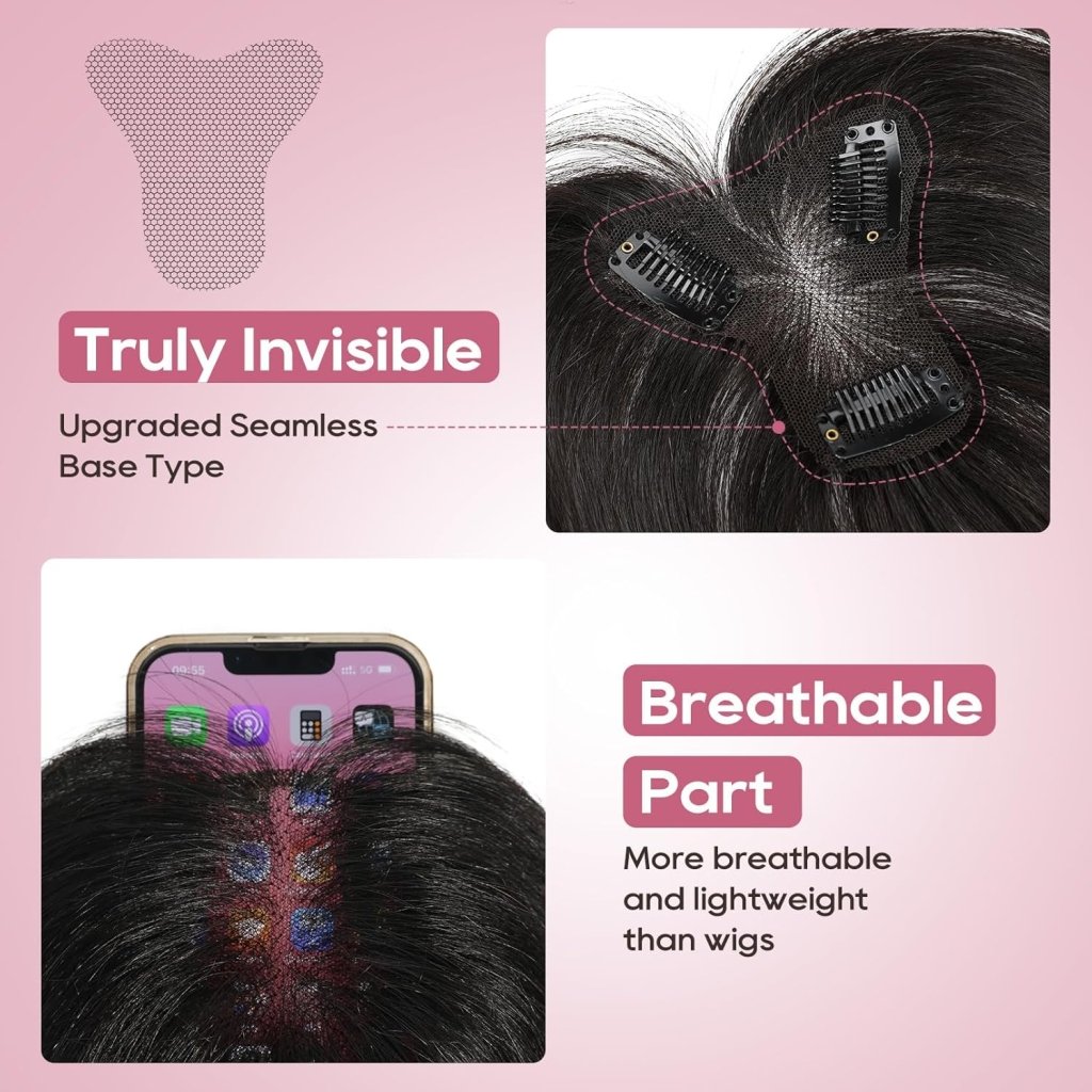 Hair Toppers for Women Real Human Hair Seamless Hair Piece with Bangs
