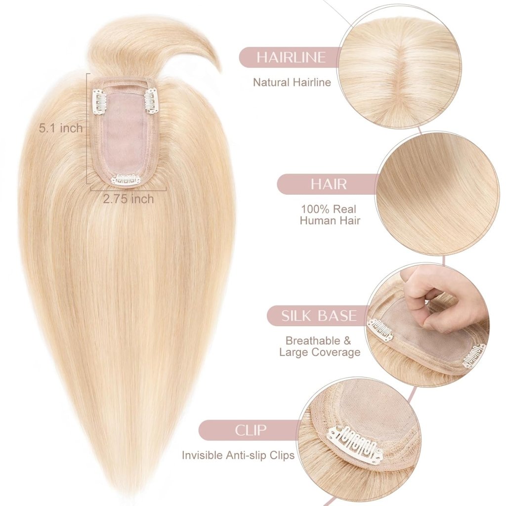 Human Hair Topper with Bangs - Real Human Hair Toppers for Women with Thin Hair
