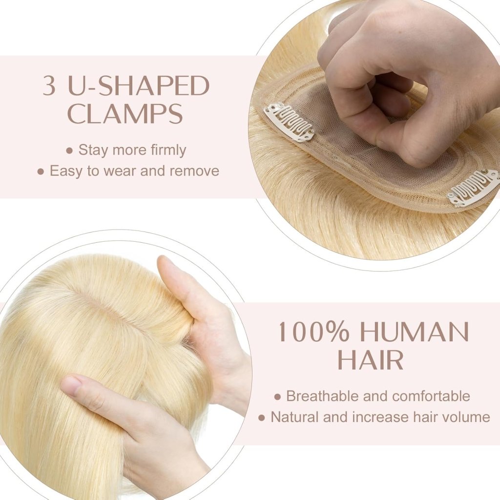 Human Hair Topper with Bangs - Real Human Hair Toppers for Women with Thin Hair