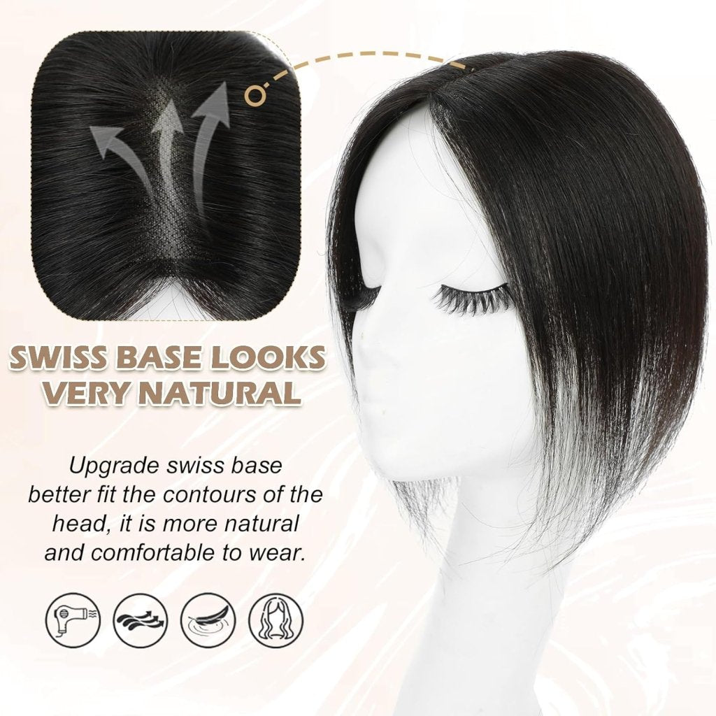 Human Hair Toppers for Women Real Human Hair Toppers Hair Pieces for Women 10 Inch Upgrade Swiss Base Hair Toppers for Women with Thinning Hair-Natural Black